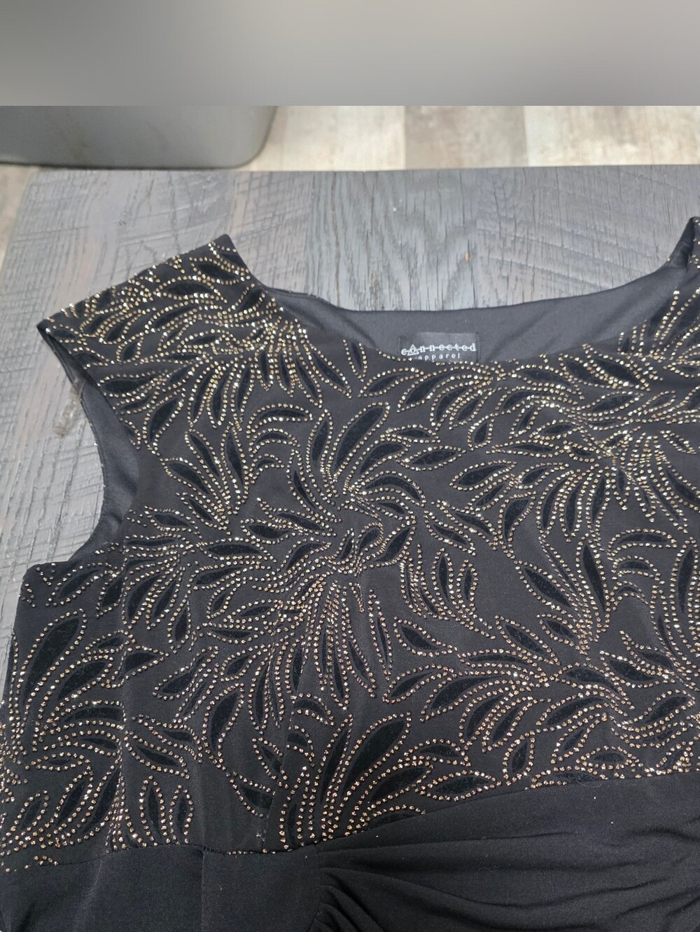 Connected apparel Black Maxi Dress with Gold Floral Bodice (SIZE :14W) - Picture 5 of 9